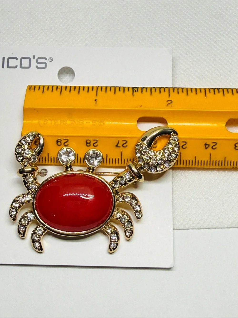 Chico's Brooch Gold-Tone Crab with Red Enamel and Crystal Accents. New.